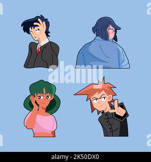quatre personnages comiques de style anime Illustration de Vecteur