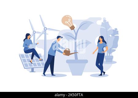 Green Clean Energy concept, montrant le mode de vie écologique en utilisant la puissance de l'énergie verte, adapté pour la page d'arrivée, l'interface utilisateur, le Web, la carte d'introduction d'application, et d'autres plat Illustration de Vecteur