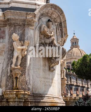 Détail de la célèbre Fontaine d'éléphant dans le centre de Catane, Sicile, Italie Banque D'Images