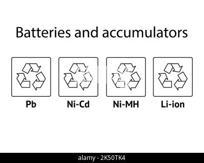 Jeu de codes de recyclage des piles. Symbole de recyclage sur un fond isolé. Bande Mobius. Icône spéciale pour le tri et le recyclage. Utilisation secondaire. VEC Illustration de Vecteur