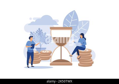 La société est engagée dans la construction et la croissance conjointes du profit monétaire, une métaphore du temps. illustration vectorielle plate Illustration de Vecteur