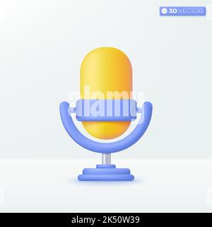 Microphone jaune sur support. Équipement pour les diffusions audio. 3D illustrations vectorielles isolées. Style minimaliste pastel. Vous pouvez utiliser pour mus Illustration de Vecteur