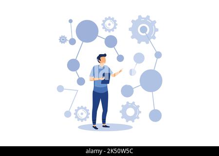 le scientifique effectue des études en laboratoire et étudie les données statistiques des résultats. composé malekul et atomes. technologie moderne machine apprendre Illustration de Vecteur