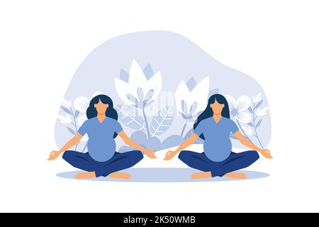 yoga bienfaits pour la santé du corps, esprit et émotions, femme enceinte en yoga pose médités, préparation à l'accouchement. illustration vectorielle plate Illustration de Vecteur