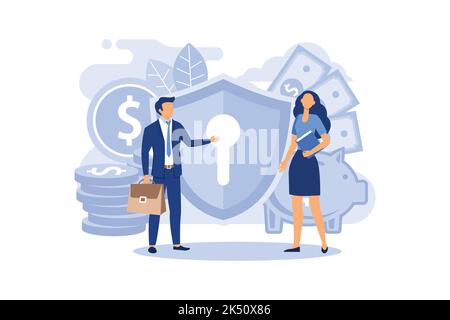 concept de protection de l'argent, assurance d'épargne financière, l'économie d'affaires sûre illustration de vecteur plat Illustration de Vecteur