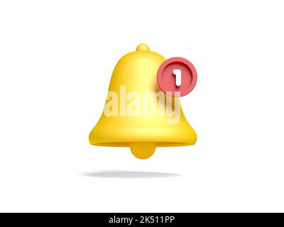 Cloche de notification jaune isolée sur fond blanc. 3d illustration Banque D'Images