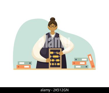 Illustration vectorielle d'un comptable avec factures et dossiers avec abacus. Profession. Style plat Illustration de Vecteur