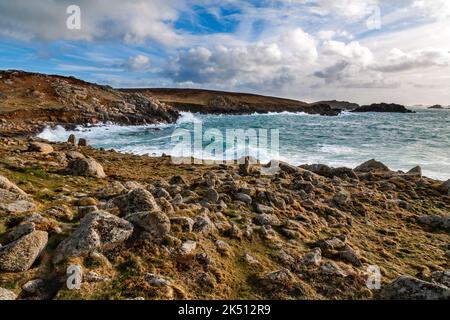 Tempête dans la baie de l'enfer; de la tête de shipman; bryher; les îles de Scilly Banque D'Images