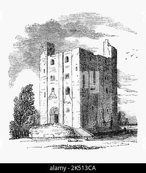 Le château Hedingham, dans le village de Castle Hedingham, Essex, est sans doute le donte normand le mieux préservé d'Angleterre. Le château peut occuper le site d'un château antérieur qui aurait été construit à la fin de 11th ou au début du 12th siècle par Aubrey de Vere I, un baron normand. Matilda, épouse du roi Stephen, meurt à Castle Hedingham le 3 mai 1152. Le château fut assiégé deux fois, en 1216 et 1217, pendant le conflit entre le roi Jean, barons rebelles, et le prince français. Banque D'Images