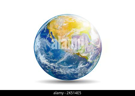 Planète Terre isolée sur fond blanc avec une ombre portée délicate. Éléments de cette image fournis par la NASA. Banque D'Images