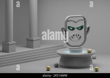 Belles illustrations abstraites symbole de vampire d'Halloween icône sur un fond de fontaine et de colonne. 3D illustration du rendu.jour d'Halloween. Banque D'Images