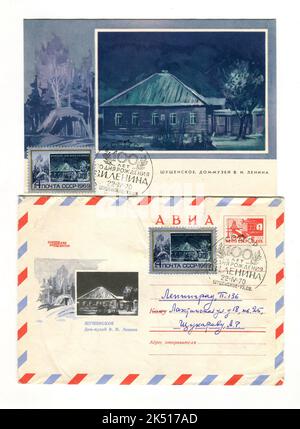 URSS - vers 1970: Une enveloppe postale de la première journée de l'URSS avec des timbres. 100 ans depuis la naissance de Lénine. Banque D'Images