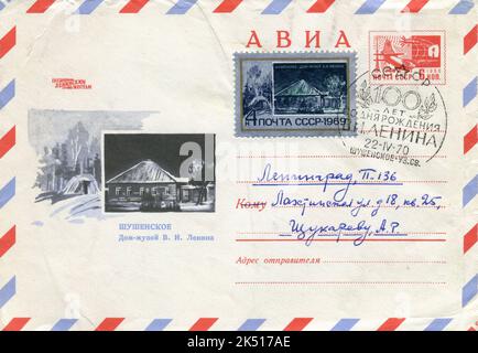 URSS - vers 1970: Une enveloppe postale de la première journée de l'URSS avec des timbres. 100 ans depuis la naissance de Lénine. Banque D'Images