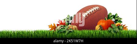 Le football de Thanksgiving et le ballon de sport d'automne comme un sport américain pendant la saison d'automne ou un but de terrain et toucher sur un terrain avec Halloween Banque D'Images