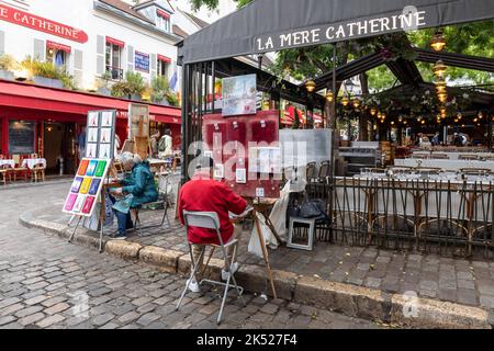 Place Tertre à Montmartre, Paris est célèbre comme centre artistique pour les peintres, Montmartre, Paris, Europe Banque D'Images
