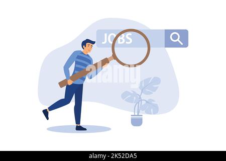 À la recherche d'un nouvel emploi, d'un nouvel emploi, d'une nouvelle carrière ou d'une nouvelle recherche d'emploi, de trouver une opportunité, de chercher un poste vacant ou un concept de poste de travail, l'homme d'affaires monte l'échelle de l'emploi Illustration de Vecteur