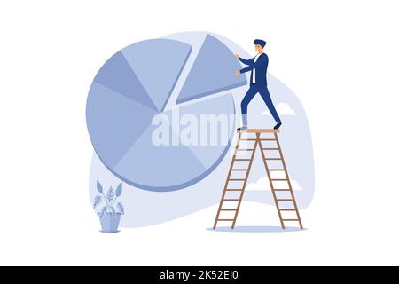 Concept de répartition et de rééquilibrage des actifs d'investissement, investisseur d'affaires ou planificateur financier debout sur l'échelle pour organiser le graphique circulaire comme rééquilibrage dans Illustration de Vecteur