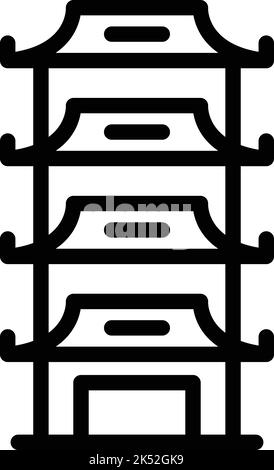 Vecteur de contour de l'icône Pagoda. Bâtiment chinois. Maison de Chine Illustration de Vecteur