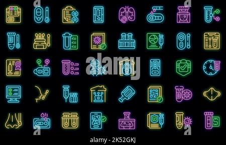 Les icônes de test PCR définissent le vecteur de contour. Analyse Covid. Vecteur de test Corona néon Illustration de Vecteur