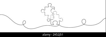 Dessin continu d'une ligne de puzzles. Casse-tête. Dessin au trait Illustration de Vecteur