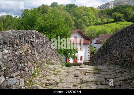 France, Pyrénées-Atlantiques (64), Saint-Etienne-de-Baïgorry, le pont romain Banque D'Images