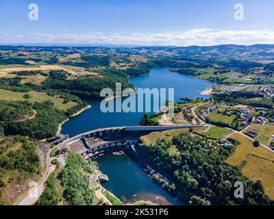 France, Loire, Villerest, Lac et barrage de Villerest (vue aérienne) Banque D'Images