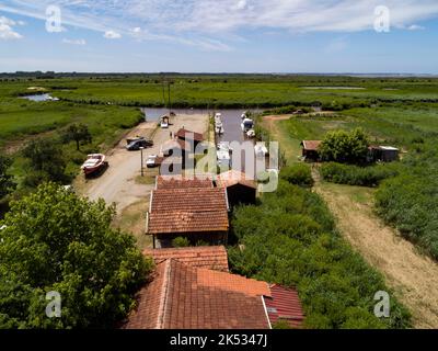 France, Gironde, bassin d'Arcachon, Delta du Leyre, Port des Tuiles (vue aérienne) Banque D'Images