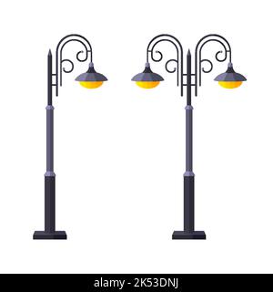 Ensemble de luminaires pour jardin urbain. Feu de rue avant à l'extérieur de l'intérieur de bâtiment technique de cour rue. Moderne classique de style gothique conception de différentes tailles électricité de route isolée Illustration de Vecteur