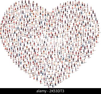 Un grand groupe de personnes silhouettes en forme de coeur isolé sur fond blanc. Illustration vectorielle Illustration de Vecteur