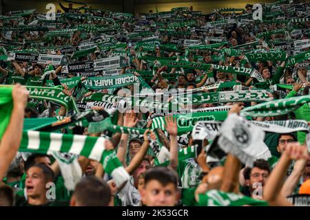 Turin, Italie. 05th octobre 2022. Les supporters de Maccabi applaudissent lors du match de football du groupe H de la Ligue des champions entre le FC Juventus et le FC Maccabi Haifa au stade Juventus de Turin (Italie), 5 octobre 2022. Photo Giuliano Marchisciano/Insidefoto crédit: Insidefoto di andrea staccioli/Alamy Live News Banque D'Images