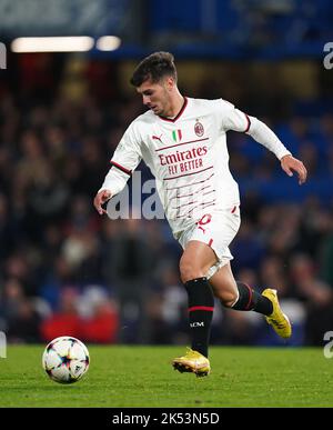 Brahim Diaz d'AC Milan lors du match de l'UEFA Champions League Group E au Stamford Bridge, Londres. Date de la photo: Mercredi 5 octobre 2022. Banque D'Images