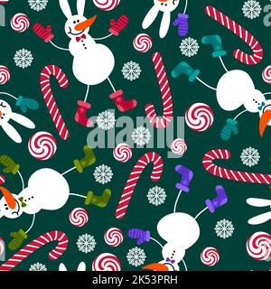 Hiver bonhomme de neige glacé motif de Noël sans couture pour accessoires Noel et papier d'emballage, imprimé et flocons de neige pour enfants. Illustration de haute qualité Banque D'Images