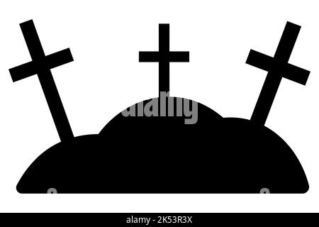 Croix sur les collines. Silhouettes. Cimetière de nuit. Tombes dans le cimetière. Symbole religieux. Illustration de Vecteur