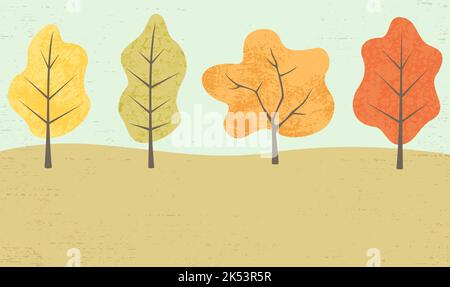 Un ensemble de quatre arbres d'automne dans un style de papier coupé avec des textures Illustration de Vecteur