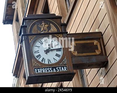 Bureaux et horloge Express et Star, papier West Midlands, 51-53 Queen Street, Wolverhampton, West midlands, ANGLETERRE, ROYAUME-UNI, WV1 1ES Banque D'Images
