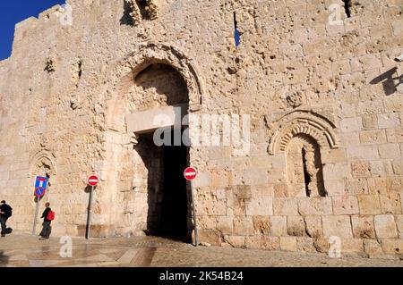 Porte de Sion dans la vieille ville de Jérusalem. ( Trous de balle autour de la porte de la guerre de six jours ) Banque D'Images