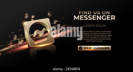 Bannière messenger 3D icône en or pour la promotion de page d'affaires et les médias sociaux post Illustration de Vecteur