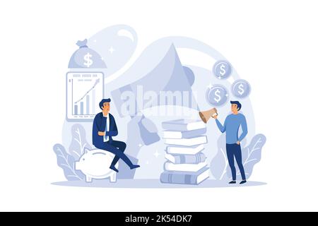 Premier spécialiste des offres publiques. Consultant IPO. Stratégie d'investissement. L'idée de l'augmentation de l'argent et de la croissance financière. L'illustration plate moderne Illustration de Vecteur