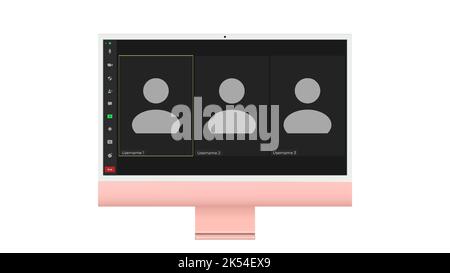 Interface utilisateur de visioconférence, trois utilisateurs. Superposition de la fenêtre des visioconférences sur le bureau, éléments de l'interface utilisateur du chat vidéo, webinaire, réunion en ligne Illustration de Vecteur