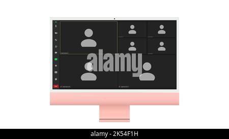 Interface utilisateur de visioconférence, sept utilisateurs. Superposition de la fenêtre des visioconférences sur le bureau, éléments de l'interface utilisateur du chat vidéo, webinaire, réunion en ligne Illustration de Vecteur