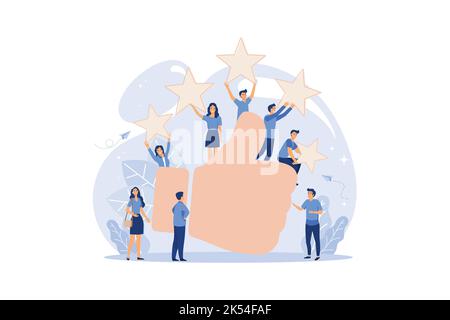 un vote, la mesure de la satisfaction de la clientèle et de la note d'étoiles, la note satisfaisante, la main montre un vecteur de signe de classe. conception plate illustration moderne Illustration de Vecteur