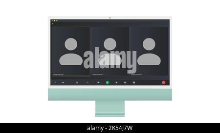 Interface utilisateur de visioconférence, trois utilisateurs. Superposition de la fenêtre des visioconférences sur le bureau, éléments de l'interface utilisateur du chat vidéo, webinaire, réunion en ligne Illustration de Vecteur