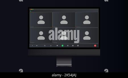 Modèle d'interface utilisateur de visioconférence. Fenêtre d'appel vidéo Web utilisateur. Superposition de la fenêtre de visioconférence. Interface utilisateur des webinaires vidéo. Réunion Illustration de Vecteur