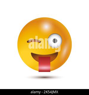 Fou, coincé hors de la langue wencloking oeil. Drôle émoticône jaune. Réaliste émoticône. 3D émoticone pour le Web. Pour la collection de dessins de personnages émoticônes. Pour Illustration de Vecteur