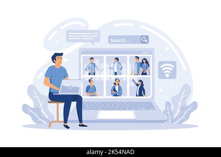 Ensemble de concepts de travail à distance. Télétravail et externalisation mondiale, travail des employés à domicile. Distance sociale pendant la quarantaine du virus corona. Illustration de Vecteur