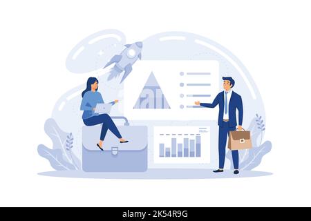 Financement. Les gens d'affaires et les investisseurs soutiennent de nouvelles entreprises. Argent et assistance professionnelle pour le projet de démarrage. Illustration de Vecteur