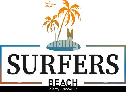 Surfers Beach Illustration vectorielle sur le thème du surf et du surf en Californie, Malibu Beach. Design vintage. Grunge l'arrière-plan. Typographie sportive, t Illustration de Vecteur