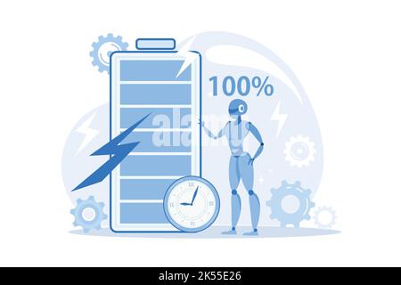 Autonomie de la batterie solution innovante, prolonger l'autonomie, technologie de charge, longue durée de vie, calcul de durabilité, conception plate haute capacité énergétique Illustration de Vecteur