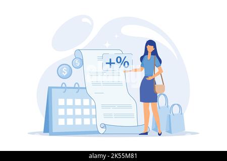 Report du paiement Conditions de paiement nettes, acheter maintenant payer plus tard, service de prêt étudiant, difficultés financières, qualifier pour le report, fourchette de pointage de crédit décrotêtre Illustration de Vecteur