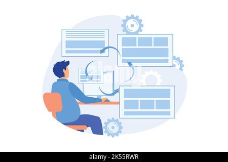 Optimisation de la copie texte Web, algorithme d'optimisation de la copie fantôme, affaires en ligne, stimuler le trafic, cible mots-clés, SEO méthode d'écriture plat conception moderne Illustration de Vecteur